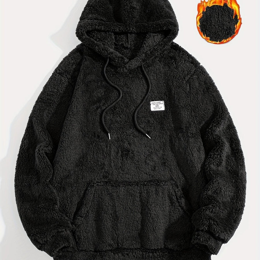 Unisex teddy fleece hoodie med huva och känguruficka, mysig tröja för dam och herr