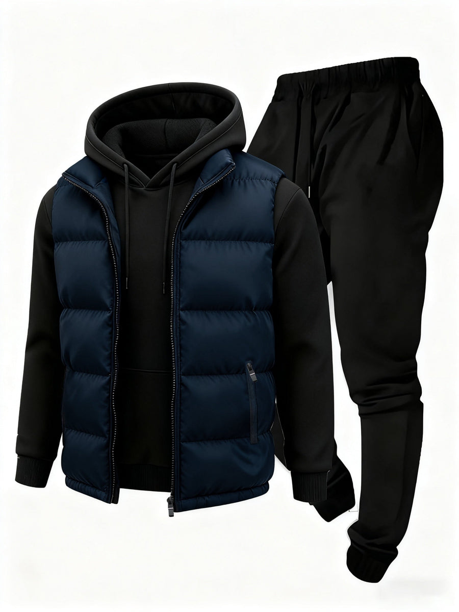Unisex Träningsset med Vadderad Västdel och Huvtröja i Flerfärgad Design