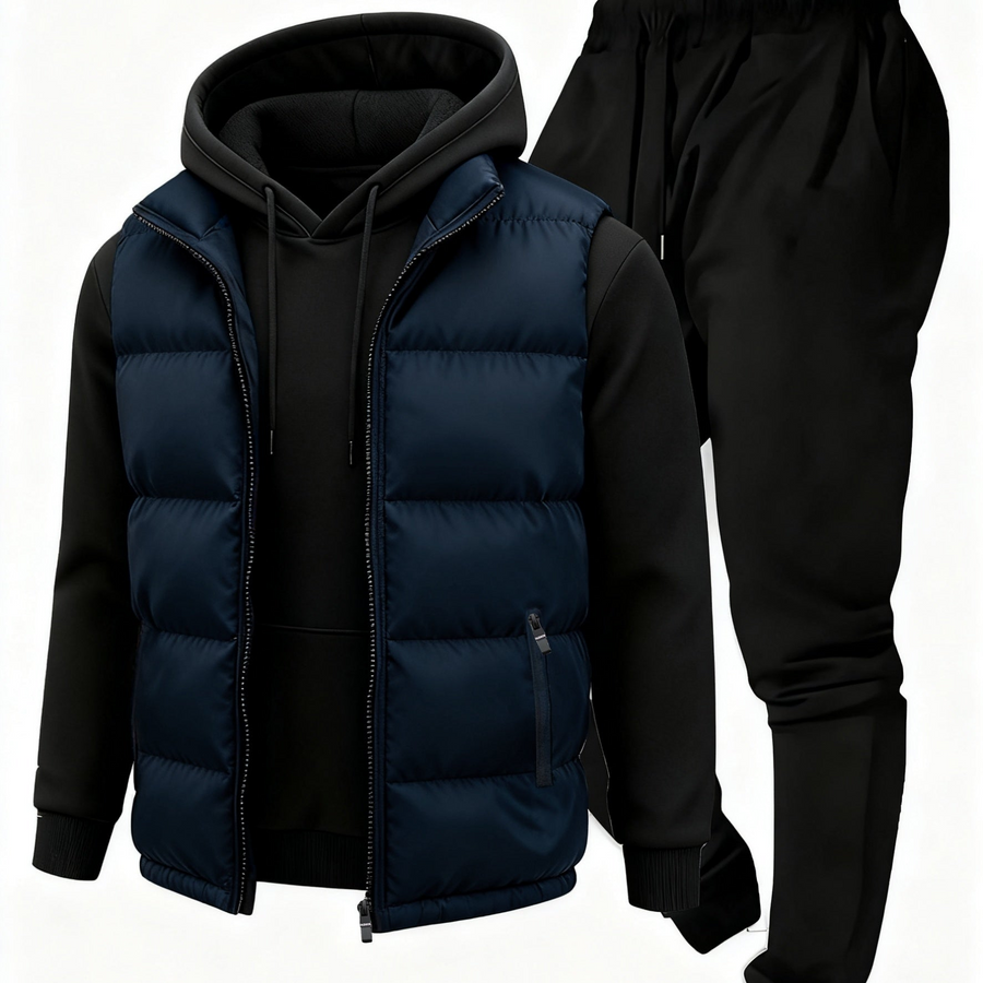 Unisex Träningsset med Vadderad Västdel och Huvtröja i Flerfärgad Design