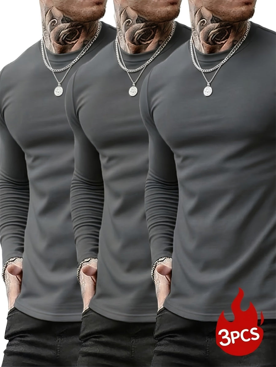 3-pack Herr Tröja Långärmad Rundhalsad Slim Fit Svart Vit Grå