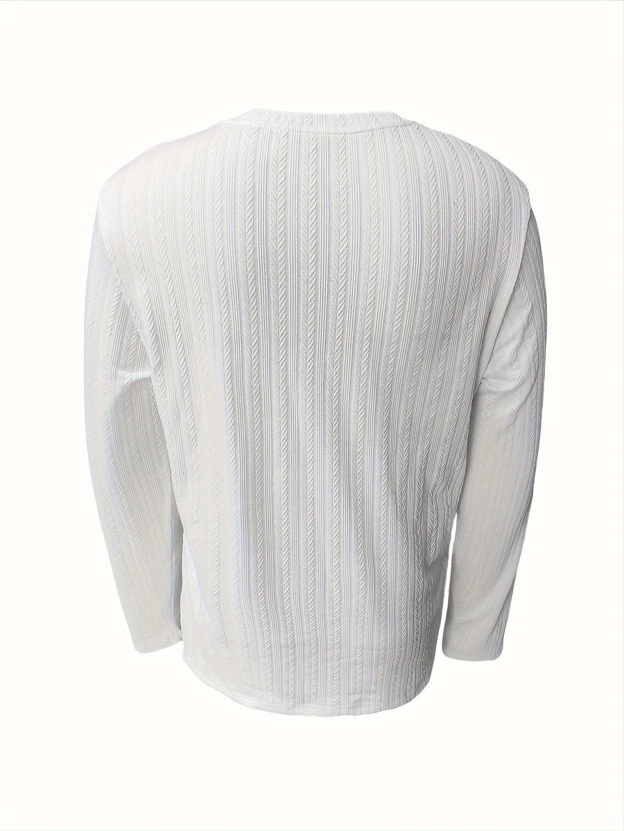 Herrtröja med lång ärm, slim fit, strukturmönster
