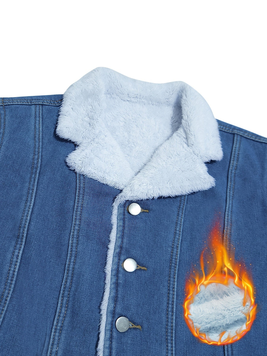 Blå jeansjacka med teddyfoder, kort modell för dam