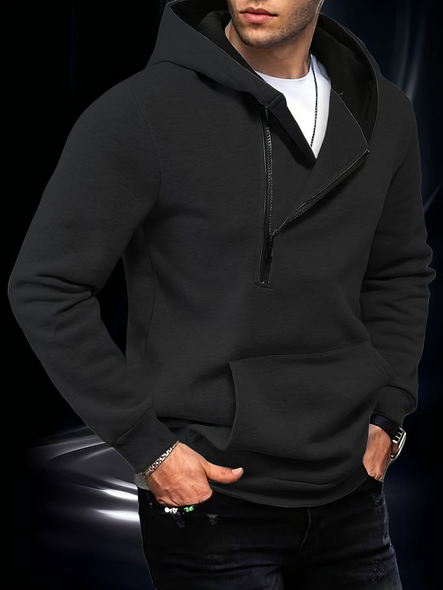 Unisex hoodie med asymmetrisk dragkedja och magficka