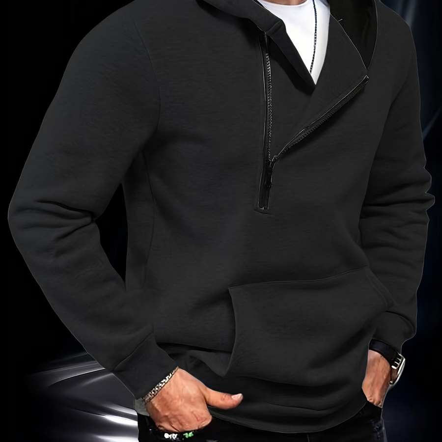 Unisex hoodie med asymmetrisk dragkedja och magficka