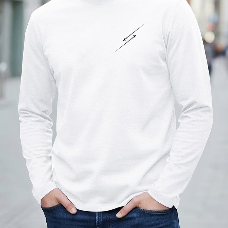 Herr Långärmad T-shirt med Rund Hals och Linjemönster