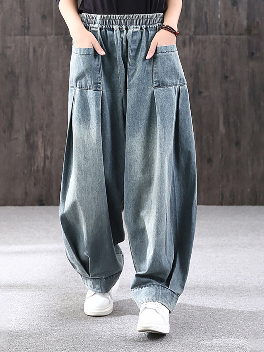 Dam Vida Baggy Jeans med Elastisk Midja