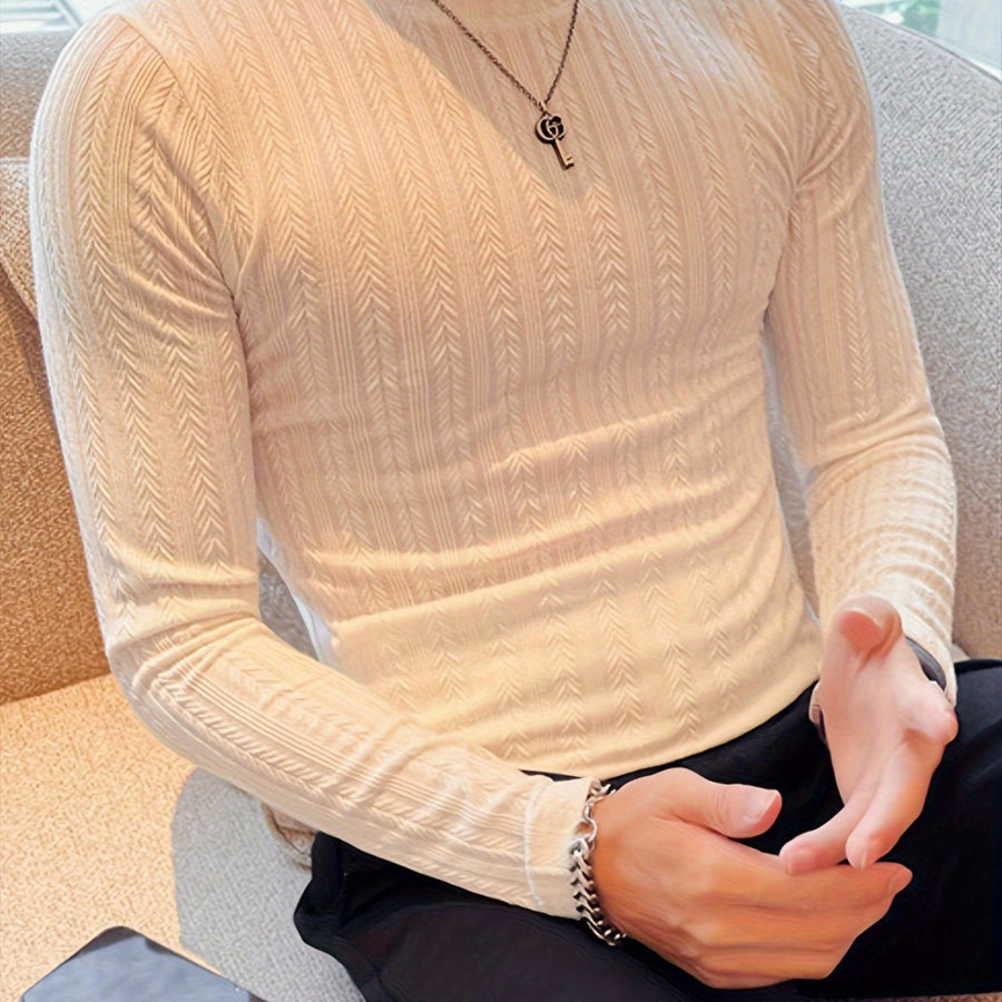 Herrtröja med lång ärm, slim fit, strukturmönster