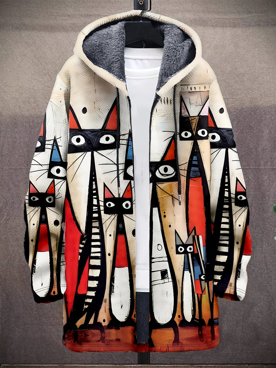 Unisex Lång Parkas med Vågmönster och Fuskpälsfoder
