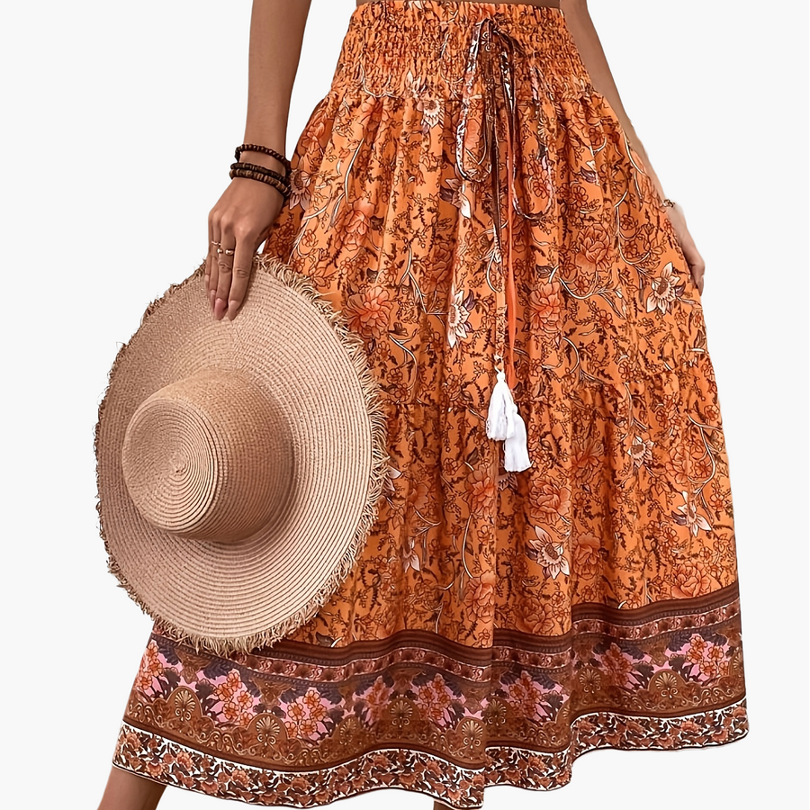 Dam Kjol Boho Lång Blommig Elegant Sommarmode Fickor