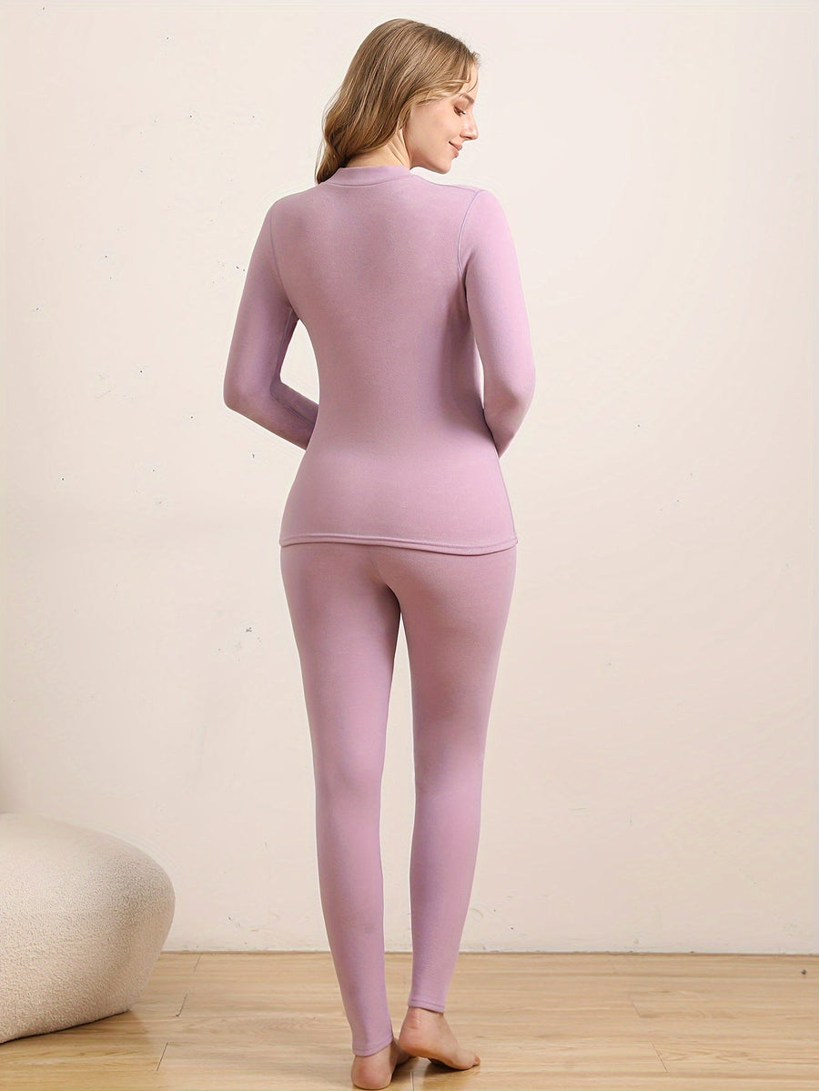 Dam termounderställ med fleecefoder, tvådelat set med hög hals och leggings