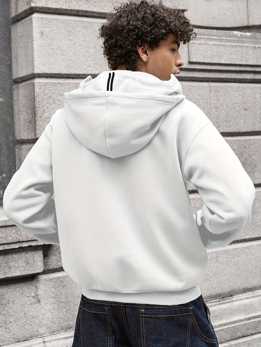 Hoodie med dragkedja och integrerad balaklava, vita ränder