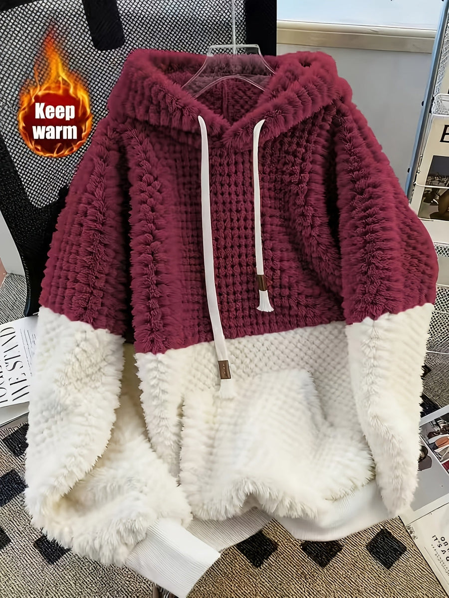 Fuskpäls Hoodietröja i Mjukt Material med Kontrastfärgade Paneler, Unisex