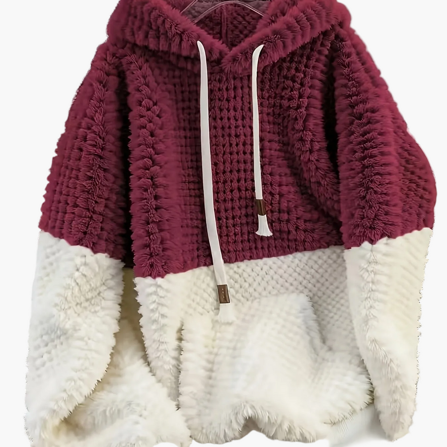 Fuskpäls Hoodietröja i Mjukt Material med Kontrastfärgade Paneler, Unisex