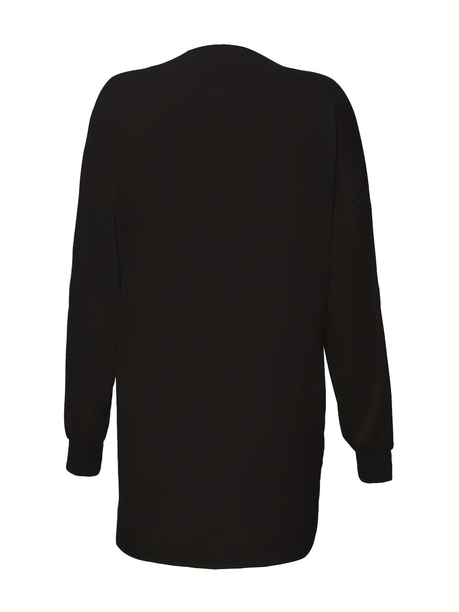 Svart Sweatshirt med Dragkedja Längs Sidan, Långärmad Tröja