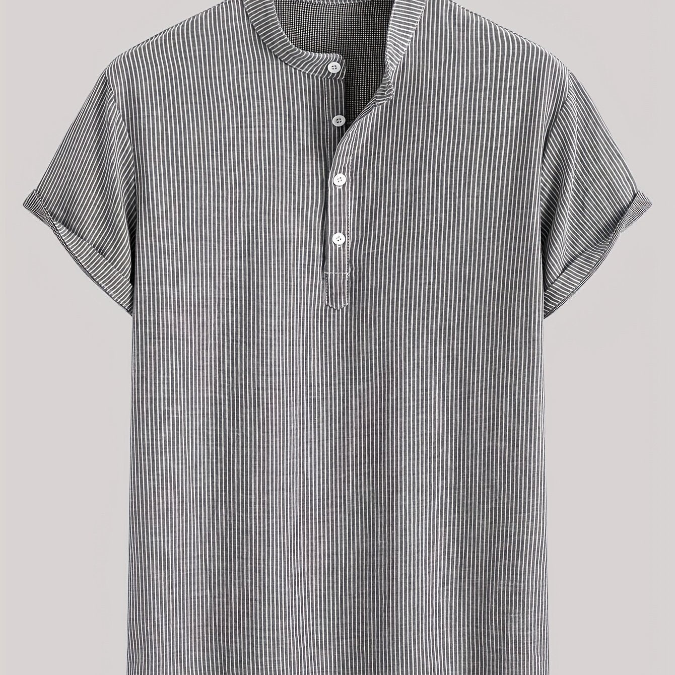 Herr Kortärmad Randig Henley Skjorta med Mandarin Krage – Modern Avslappnad Stil