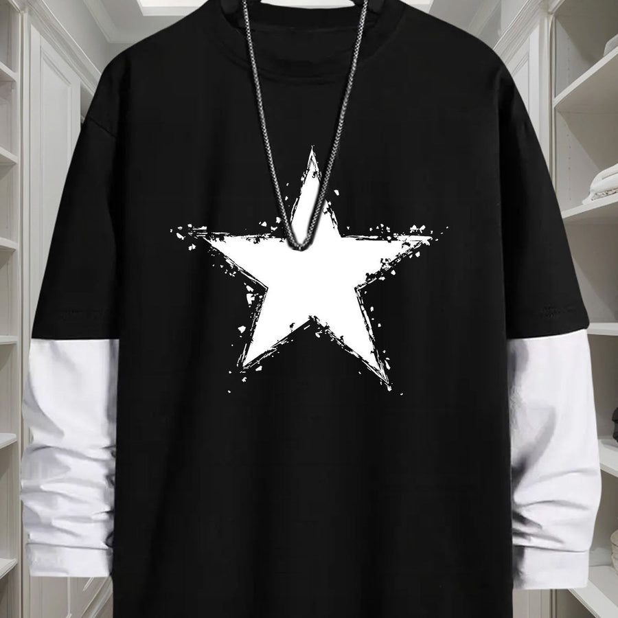 Långärmad t-shirt med lager-på-lager-look och stjärntryck