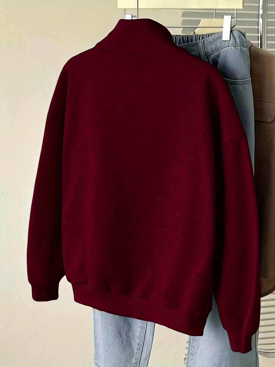 Kort sweatshirt med dragkedja, tryck och halvhög krage i mjukt material