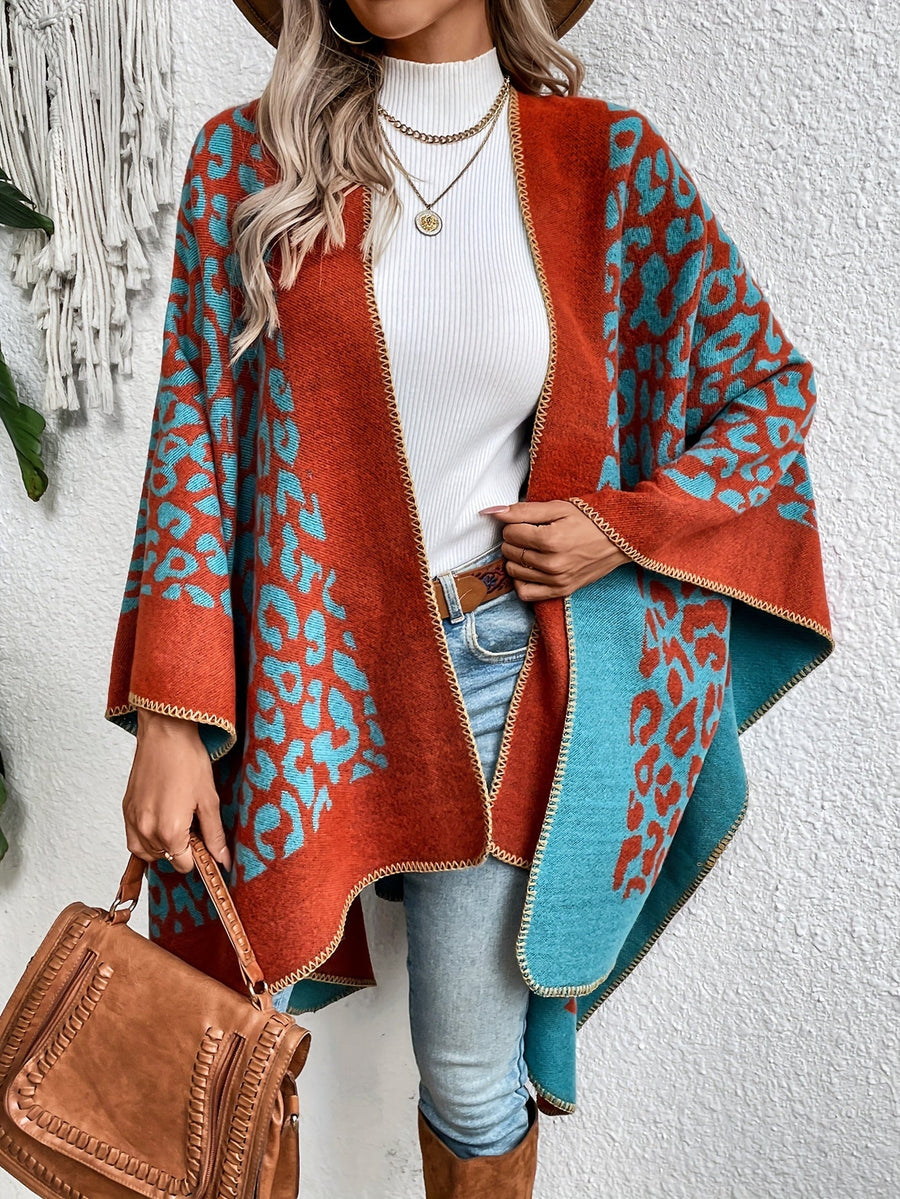 Women���s Geometric Open-Front Poncho Cape