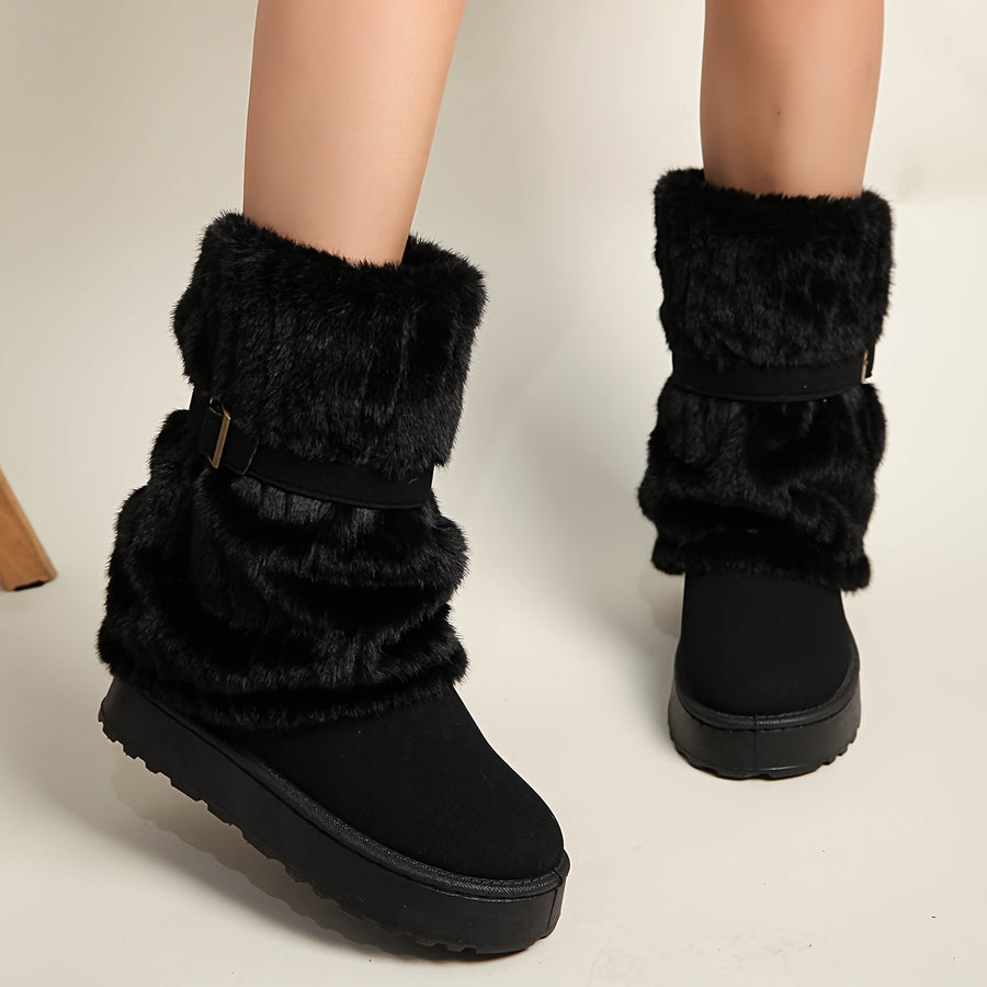 Dam Stövlar med Fuskpäls och Spänne - Vinterfodrade Boots