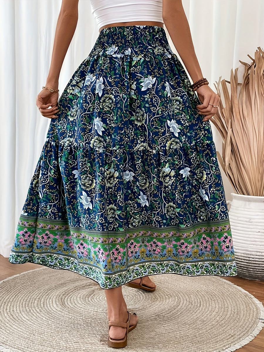 Dam Kjol Boho Lång Blommig Elegant Sommarmode Fickor