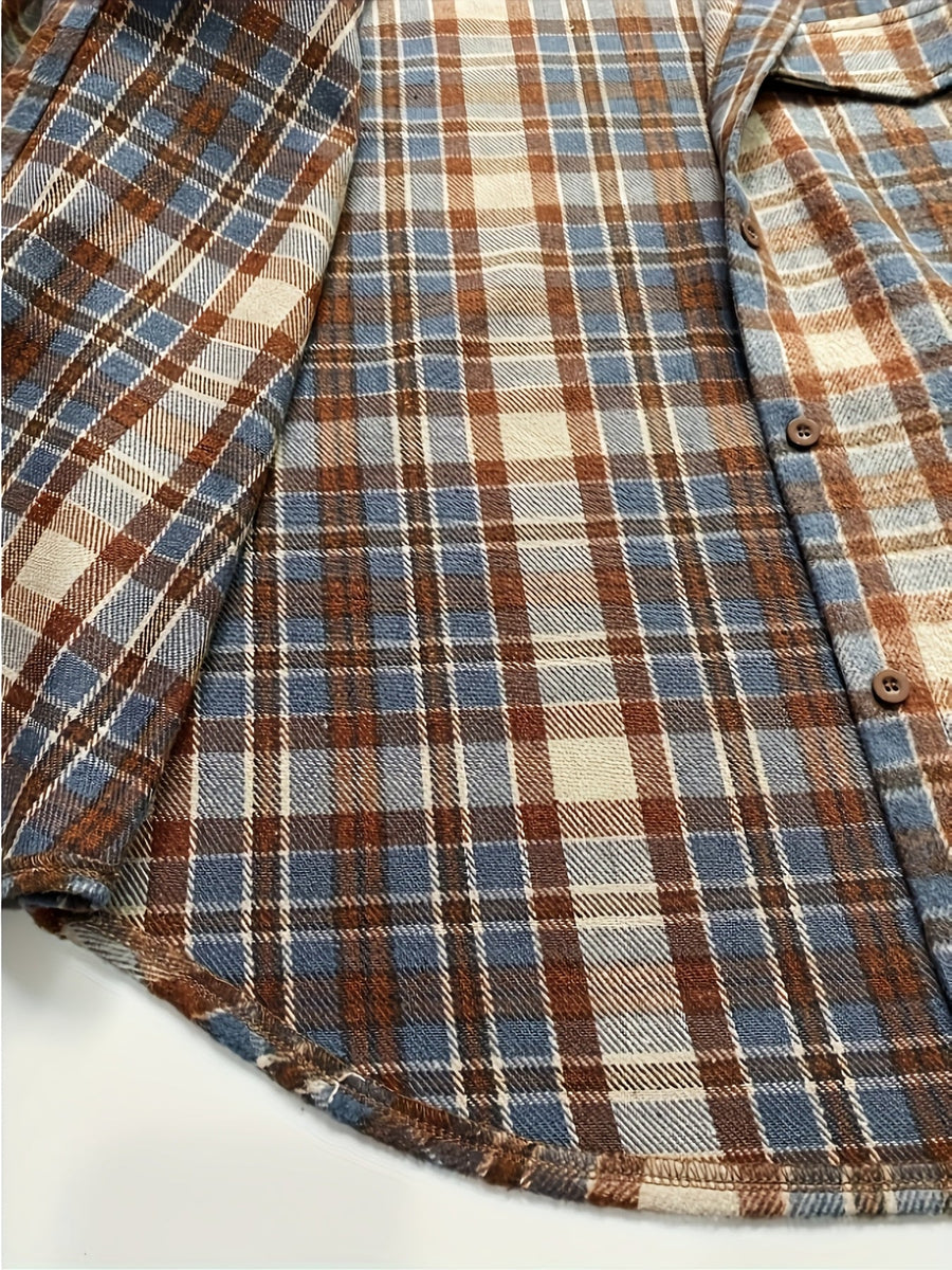 Rutig Overshirt i Mjukt Material med Bröstfickor, Flerfärgad