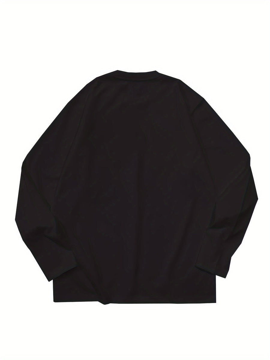 Unisex Långärmad T-shirt i Enfärgad Lös Passform med Rund Hals