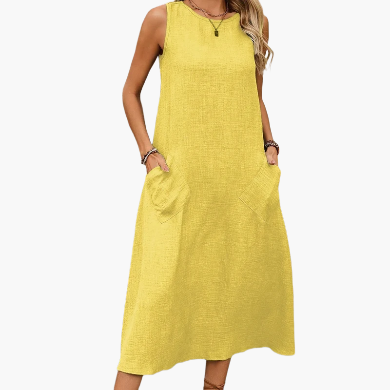 Damklänning Sommarklänning Ärmlös Lös Passform Fickor Bohemisk Stil
