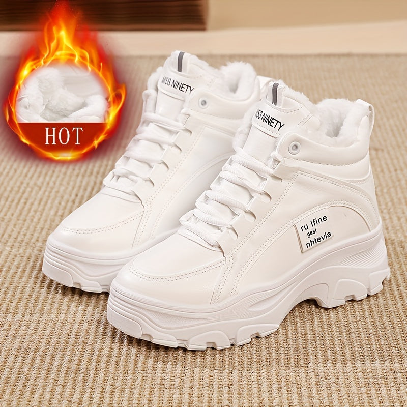 Dam sneakers, tjock sula, höga, fodrade vinterkängor i vitt eller beige