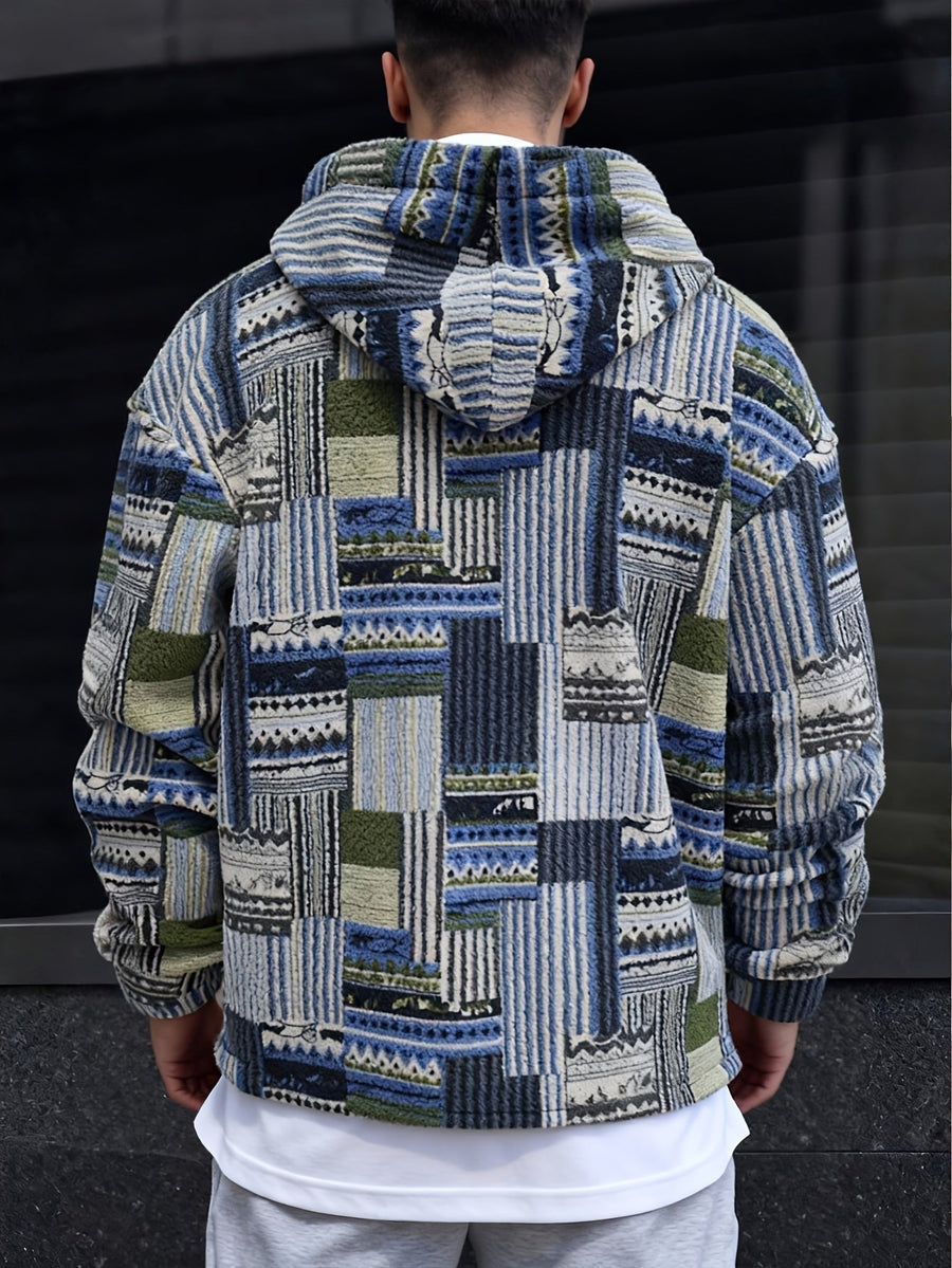 Hoodie med lapptäcksmönster och dragkedja i mjukt material