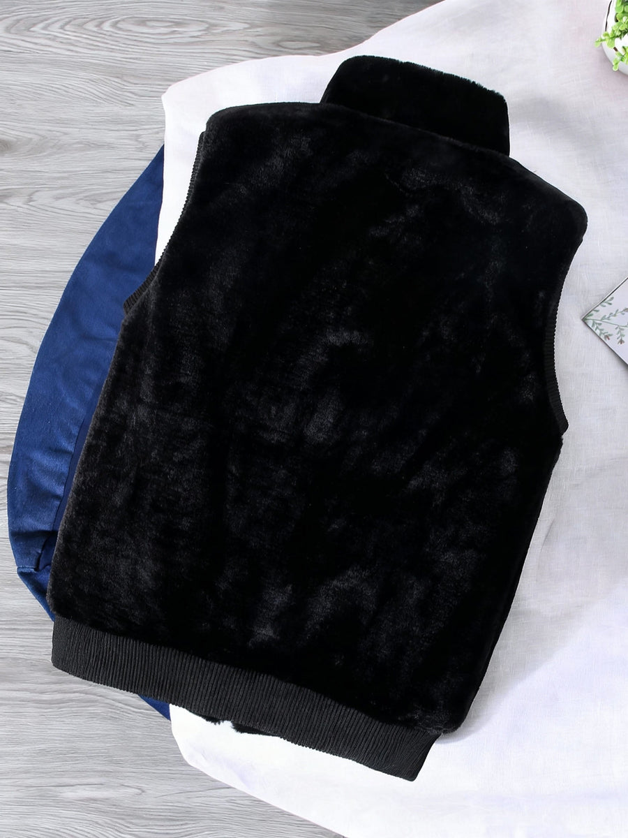 Unisex Mjuk Teddyväst med Dragkedja och Ståkrage