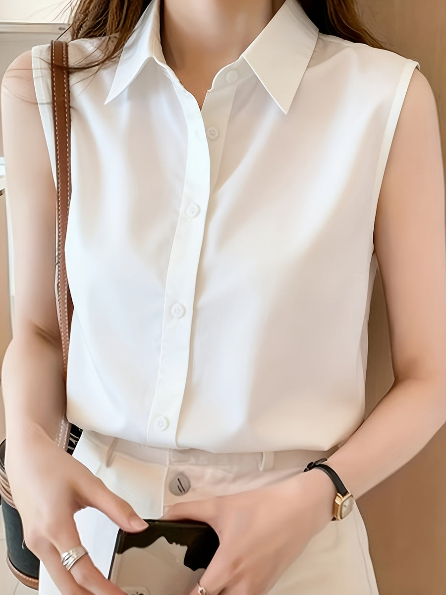Dam Ärmlös Skjortblus Elegant Vardagsstil Kontorskläder