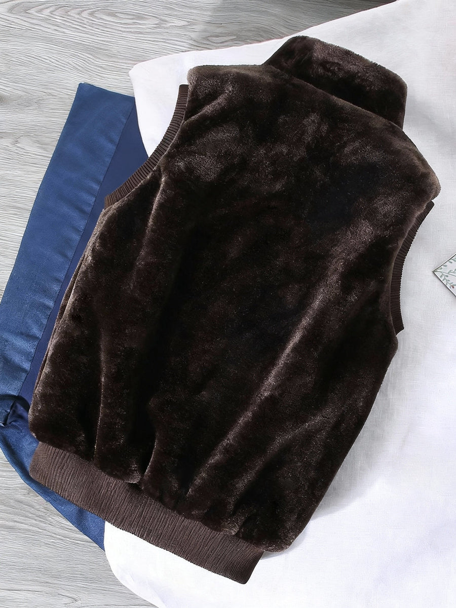 Unisex Mjuk Teddyväst med Dragkedja och Ståkrage