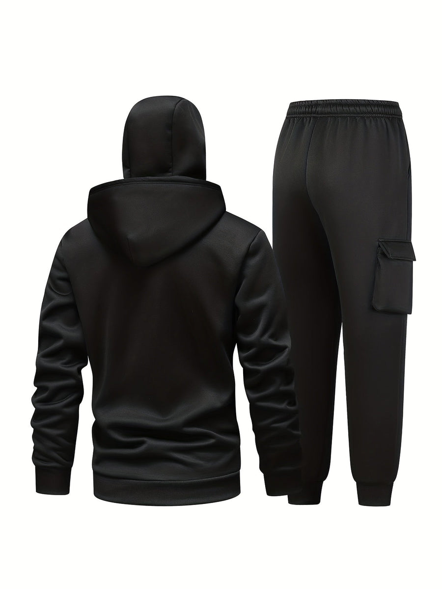 Hoodie och byxor set med spindelmönster, dragkedja och balaclava