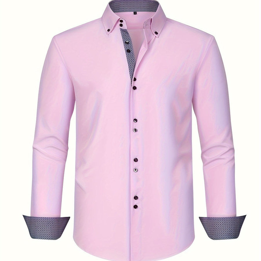 Herrskjorta Elegant Affärslook Långärmad Slim Fit – Perfekt för Kontor och Fest