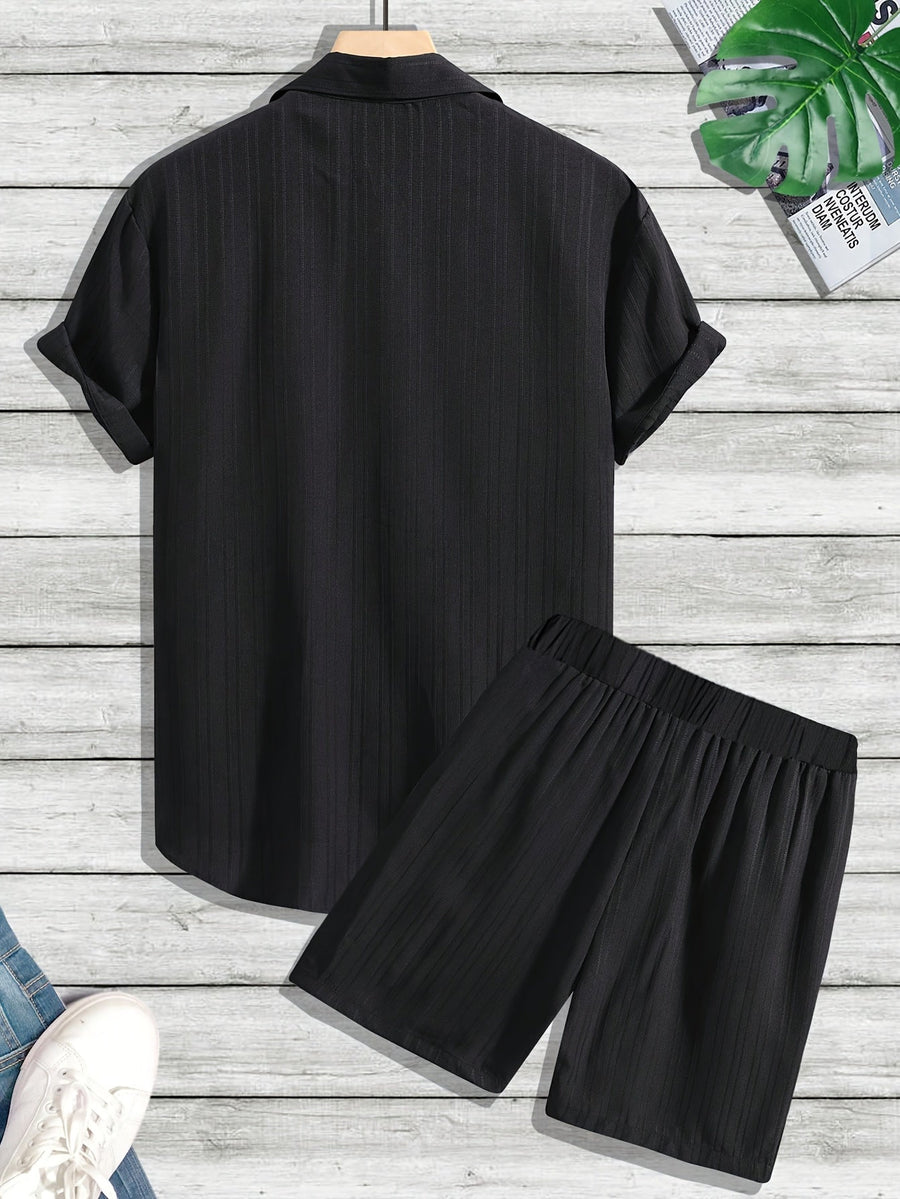 Herr Sommarset Kortärmad Skjorta och Shorts Avslappnad Stil Perfekt För Vardagsbruk