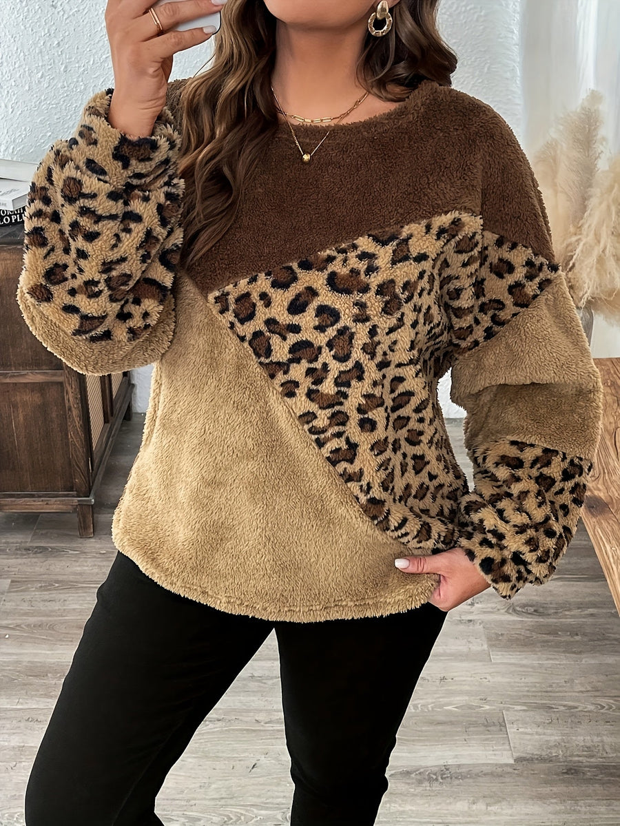 Damtröja med leopardmönster och färgbockar i mjukt material