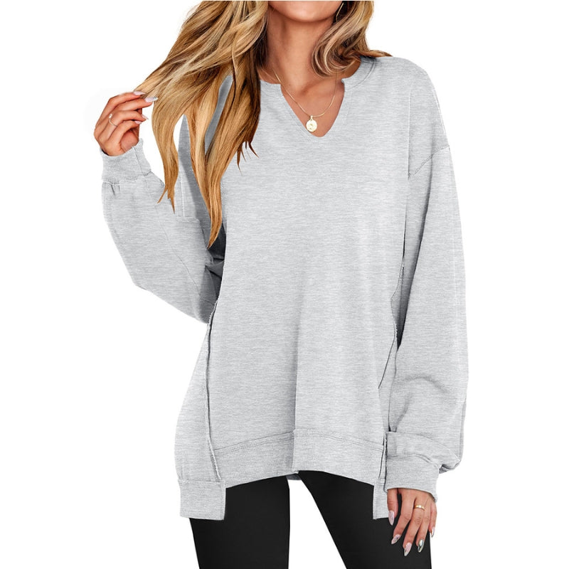 Dam Sweatshirt V-ringad Långärmad Svart