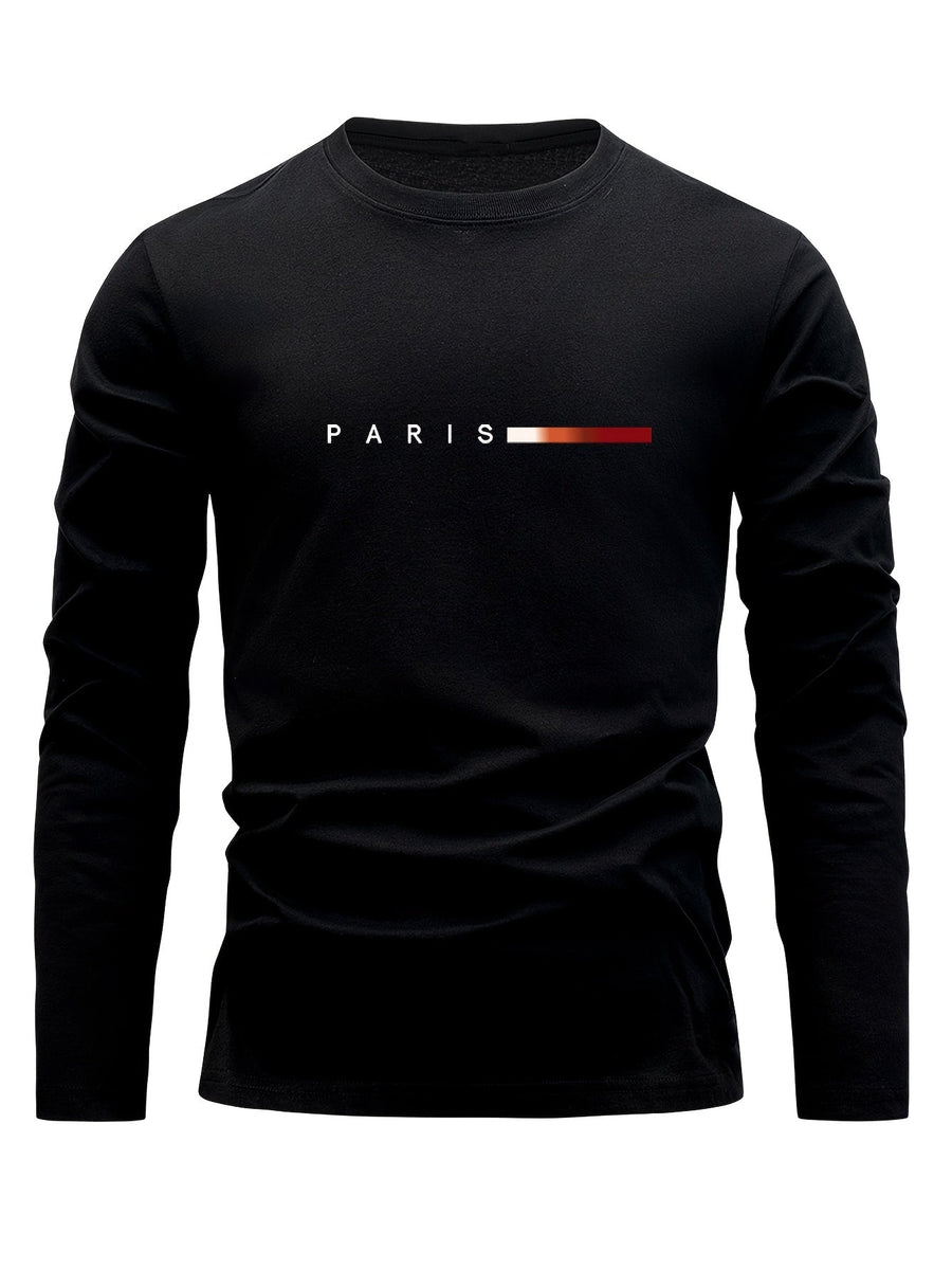 Set om 3 långärmade T-shirts med "PARIS" tryck - Grå, Vit och Svart