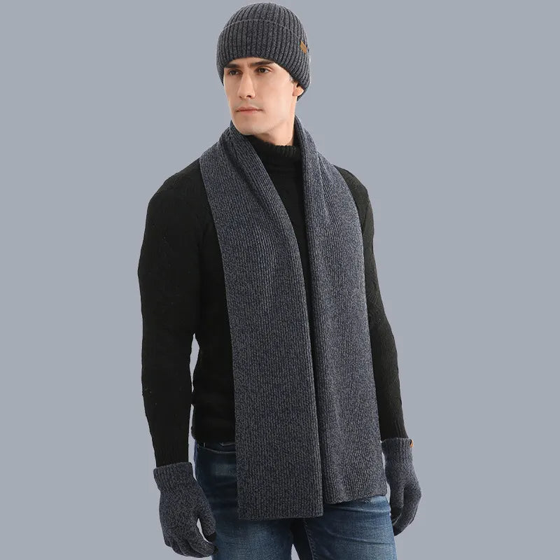 Varmt vinterset med mössa, halsduk och handskar i ribbstickat material för unisex