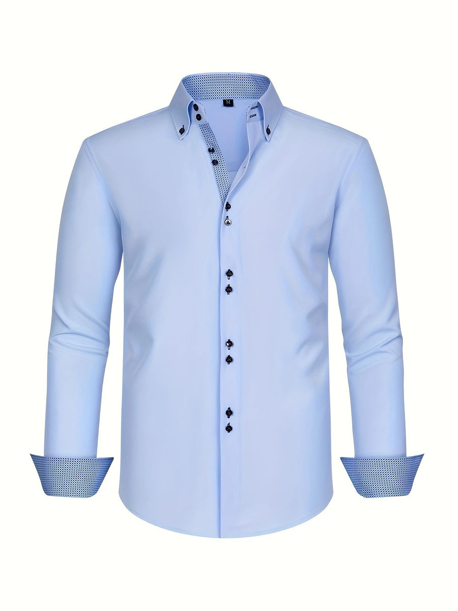 Herrskjorta Elegant Affärslook Långärmad Slim Fit – Perfekt för Kontor och Fest