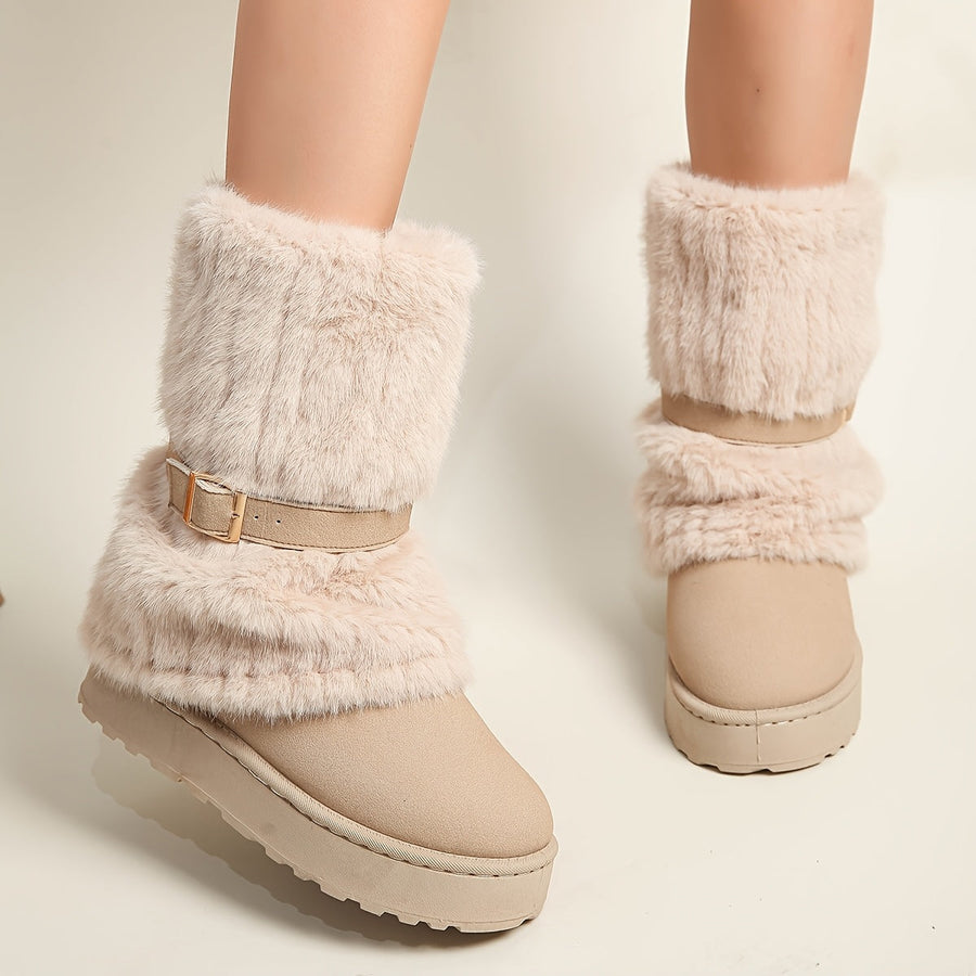 Dam Stövlar med Fuskpäls och Spänne - Vinterfodrade Boots