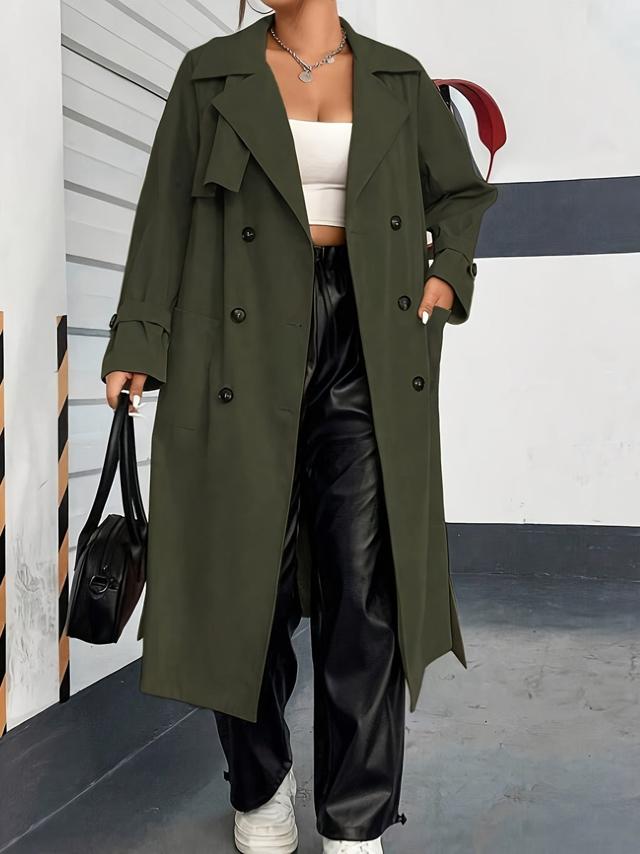 Dam Trenchcoat Lång Dobbeltknäppt med Krage och Manschetter