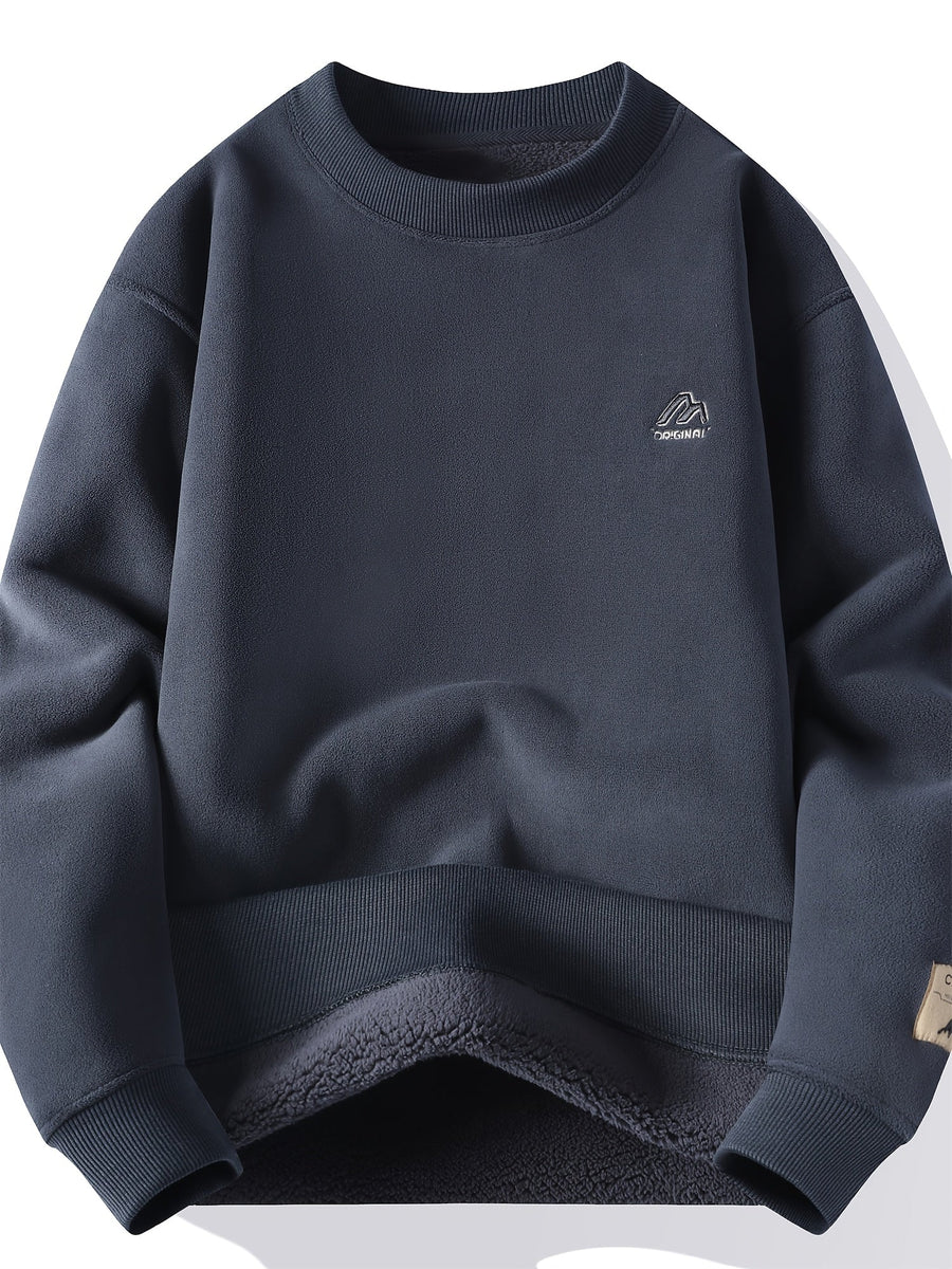Unisex Tröja med Rund Hals och Fleeceinsida, Varm Tjock Tröja, Khaki