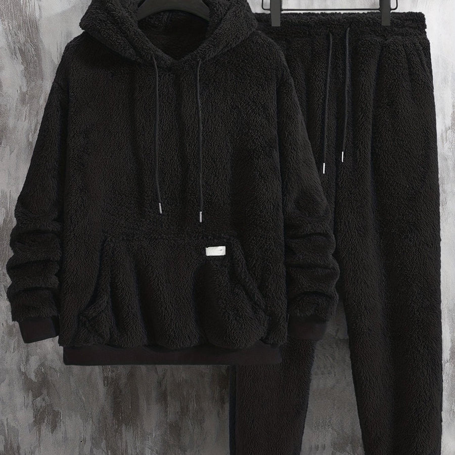 Unisex Mjuk Teddyfleece Hoodie och Byxa Set - Fluffigt Tvådelat Loungeset