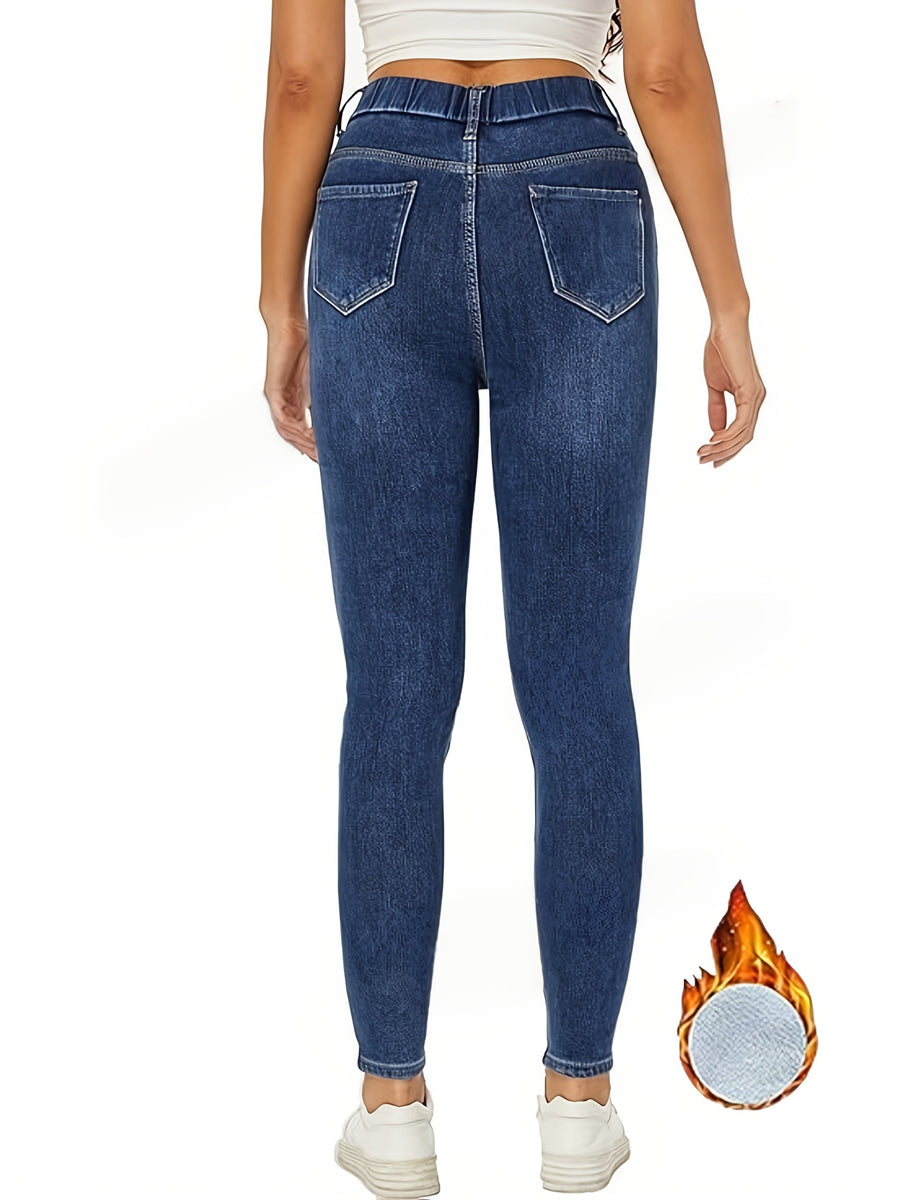 Fodrade Damjeans Skinny Fit – Blå Jeans med Mjukt Foder för Kallare Dagar