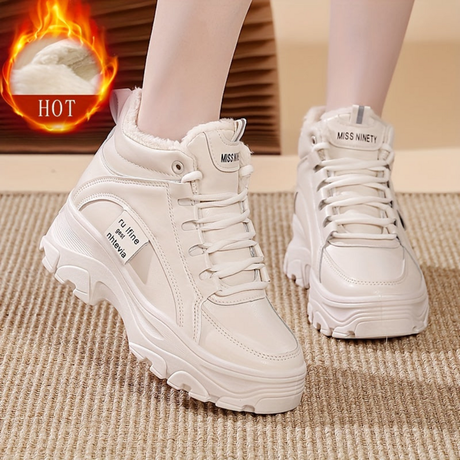Dam sneakers, tjock sula, höga, fodrade vinterkängor i vitt eller beige