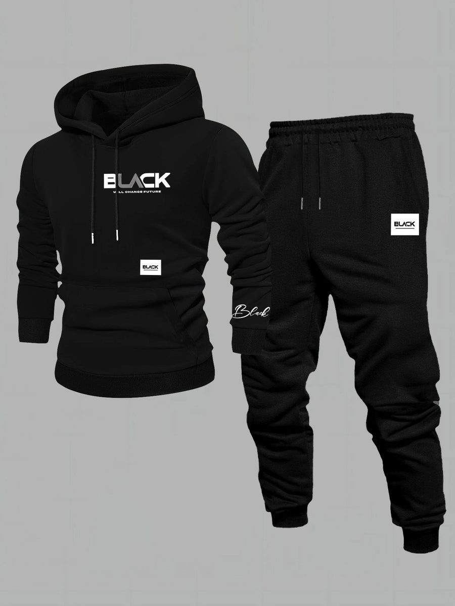 Unisex Mjukisset Hoodie & Byxor Svart med Logotyp