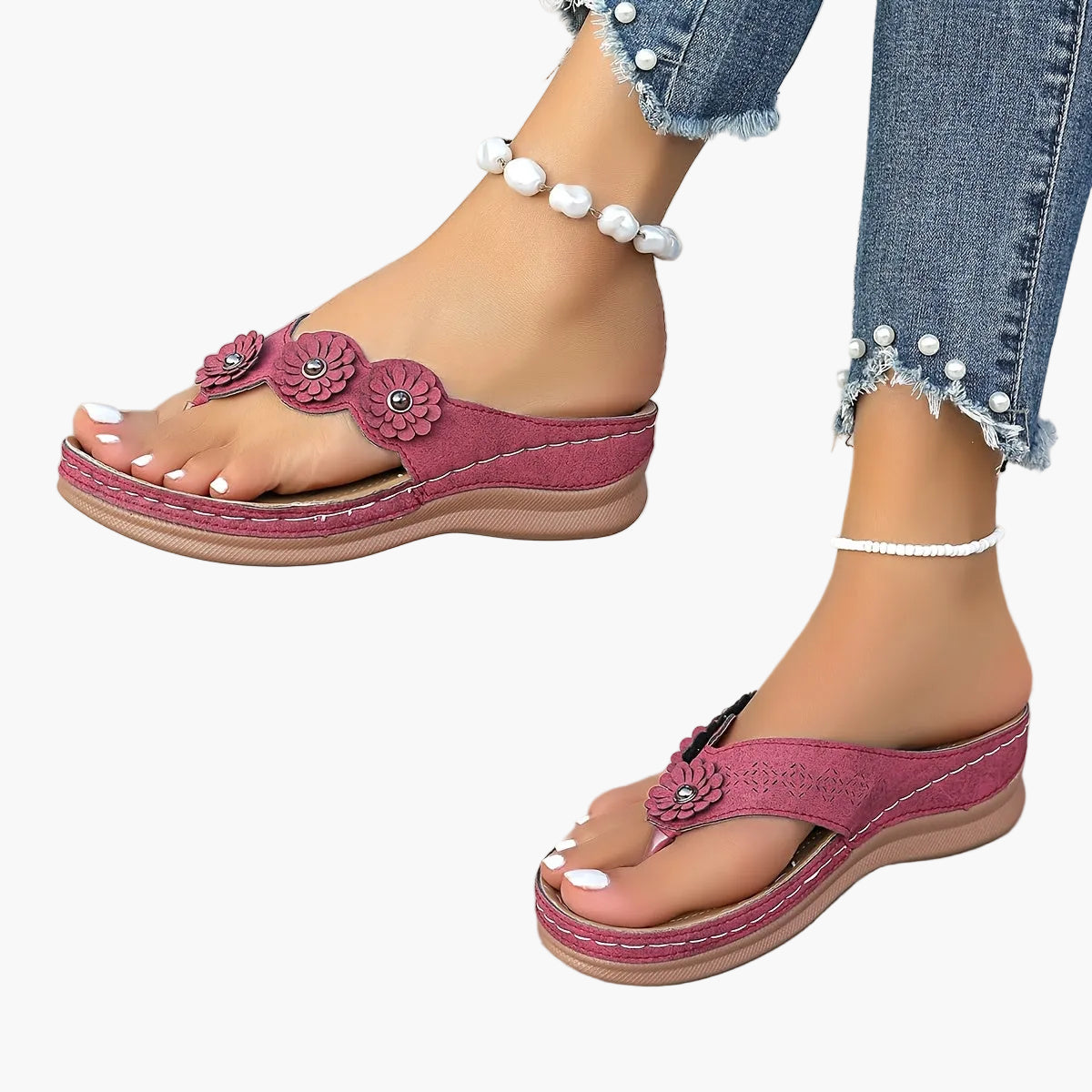 Dam Sandaler med Blommor - Casual Flip Flops för Sommar och Fritid
