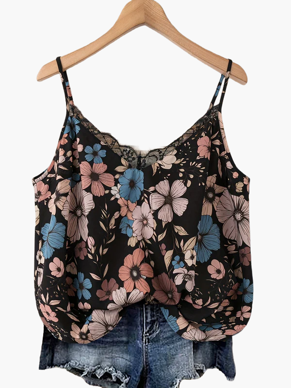Damlinne med blommigt mönster och spetsdetalj – Somrig topp för casual stil