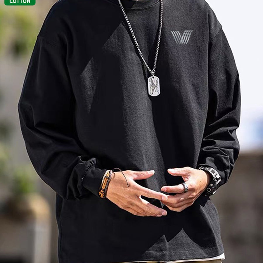 Långärmad T-shirt Herr Rundhalsad Enkel Färg Långa Ärmar